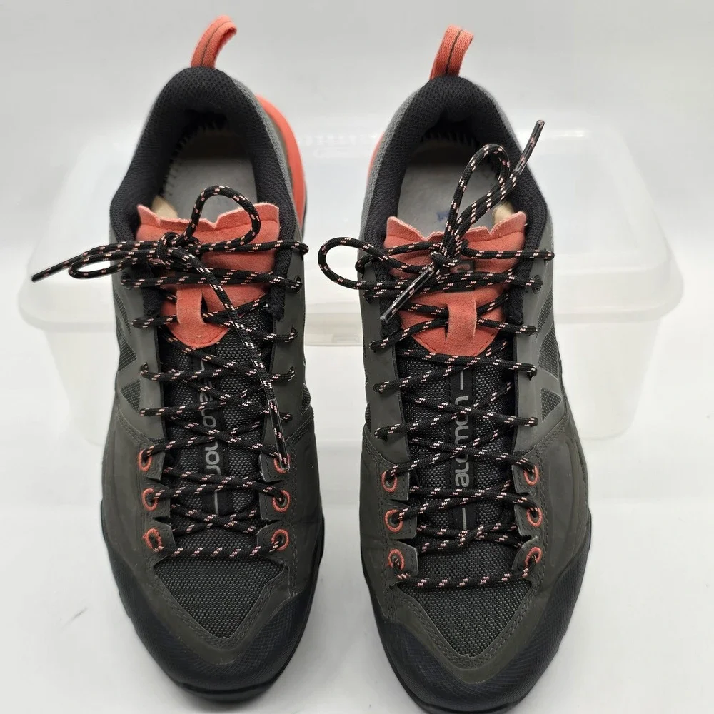 Salomon Shoes Womens Size 7 Gray Orange Low Top Hiking Trail Sneakers 398601